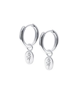 Rose Birth Flower Silver Huggie Earring Charms HO-2712